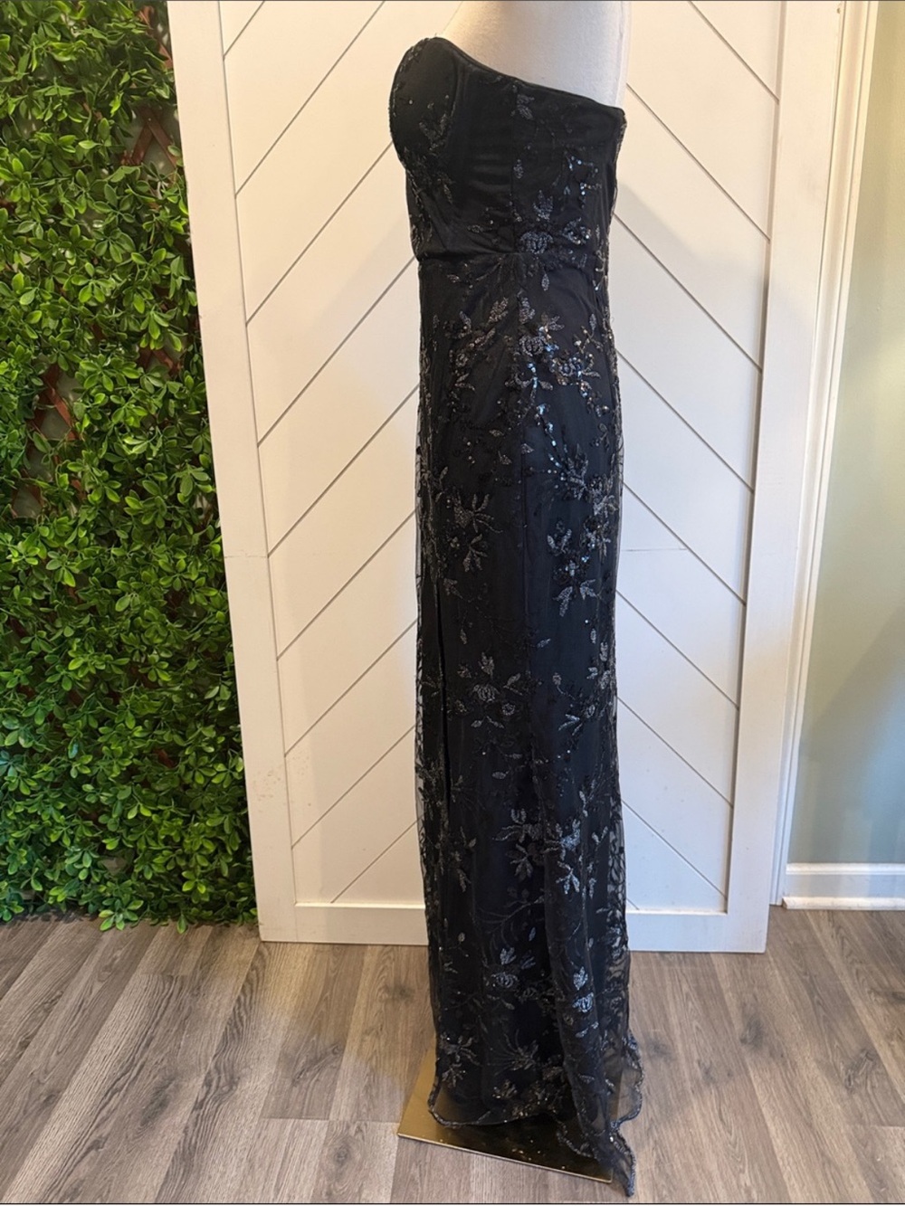 NWT-Confident Sensation Black Sequin Strapless Bustier Maxi Dress - Picture 10 of 15